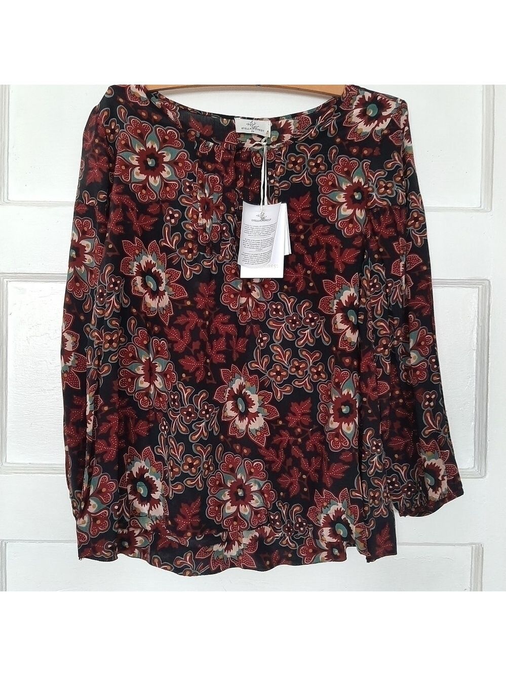 Stella Forest Designer Dark Floral Balinaise Tunic Top Popover Blouse